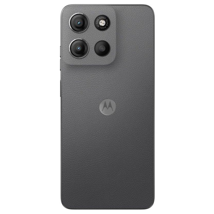 Smartphone Motorola G15 cinzento com quatro câmeras e logótipo M.