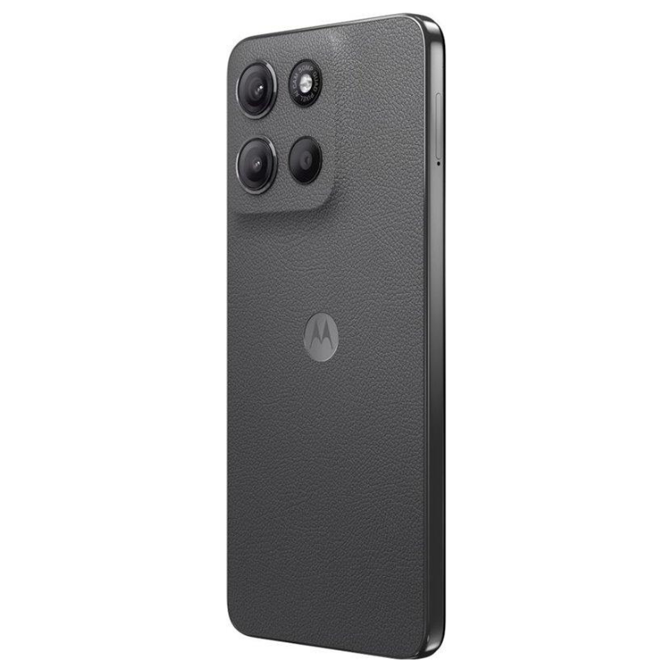 Smartphone Motorola G15 cinzento, com quatro câmeras na parte superior esquerda e logotipo da Motorola no centro.