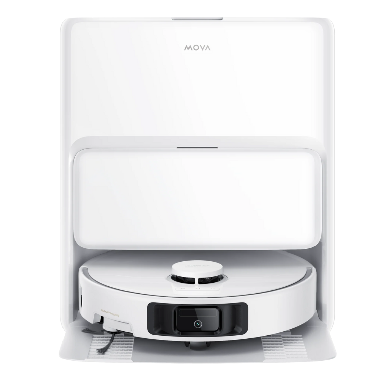 Aspirador robot MOVA P50 Ultra branco com base station, com capacidade de limpeza autónoma e 19000Pa de potência.