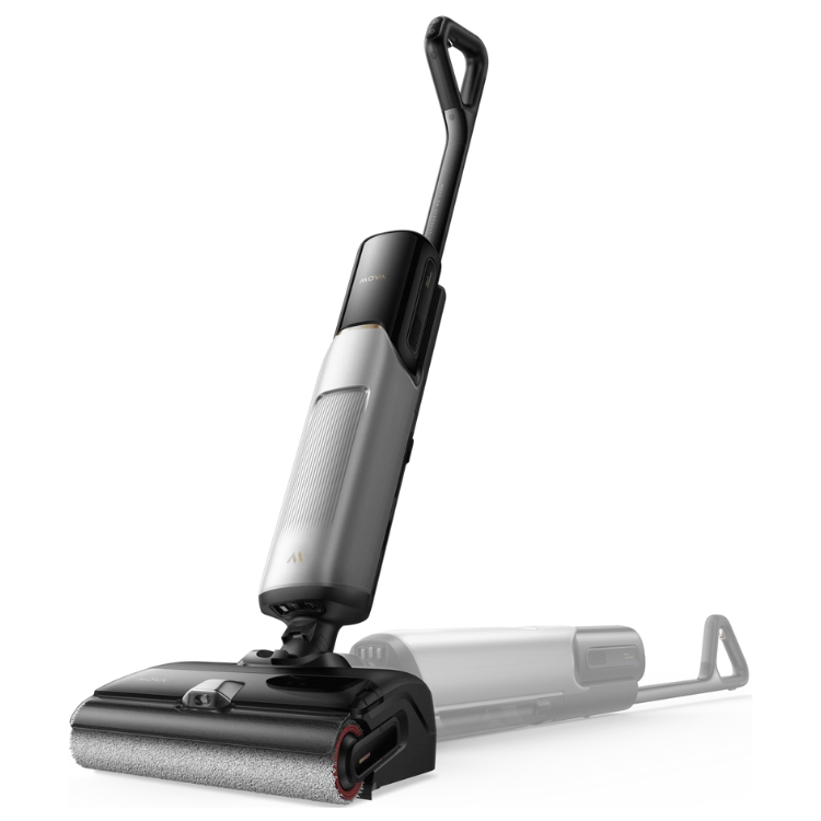 Black and silver MOVA X4 Pro wet and dry vacuum cleaner with detachable battery pack.