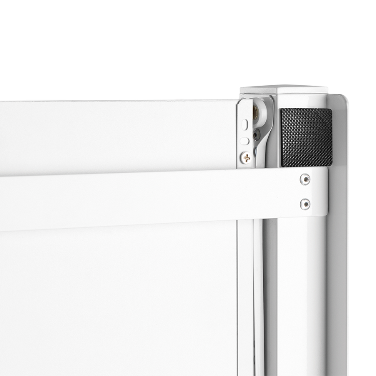White vertical appliance stacking kit, Napofix ML-3, close-up of metal bracket.