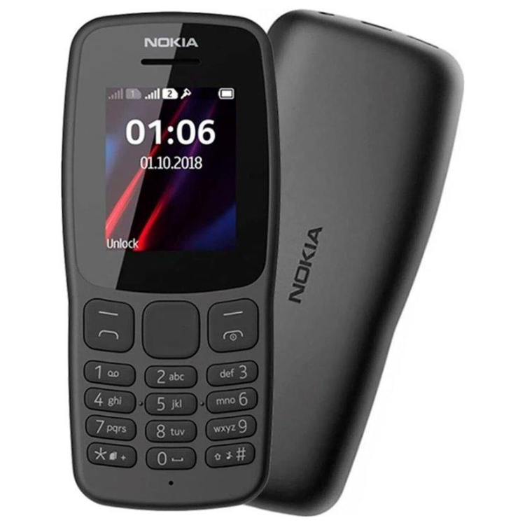 Telemóvel Nokia 106 TA-114 Dual Sim Preto, com ecrã e teclado.