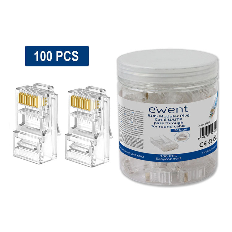 Fichas RJ45 Cat.6 U/UTP Ewent (Pack-100)