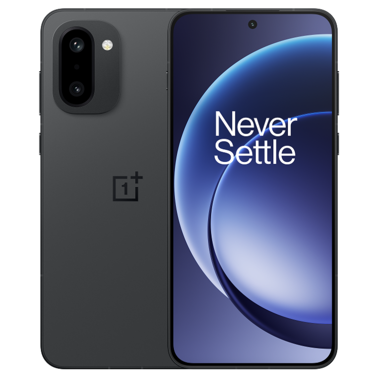 OnePlus 15R 5G preto, 12GB/256GB, câmara dupla e ecrã com Never Settle.