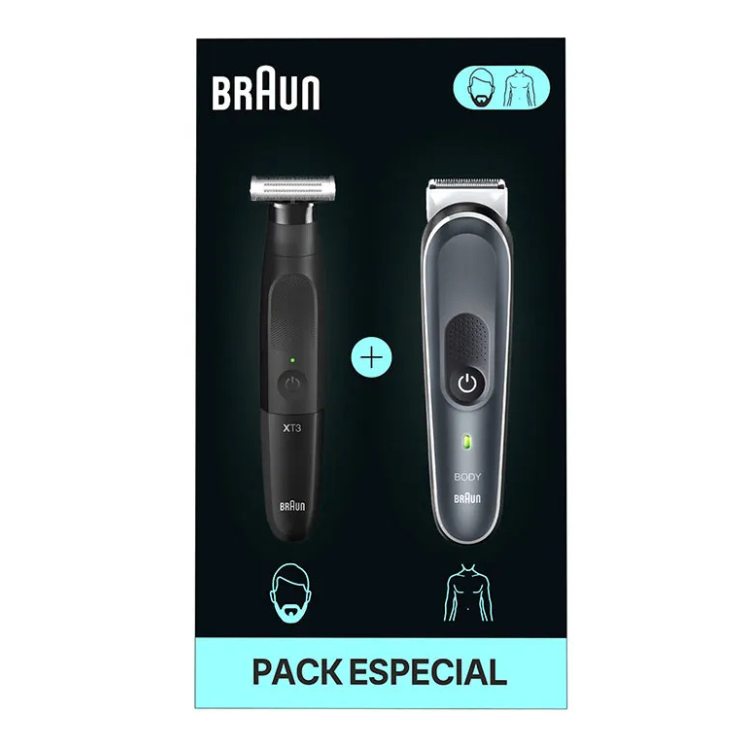 Máquina de Barbear Braun XT3100 + Aparador de Corpo Braun Bodygroomer Series 5 BG5360