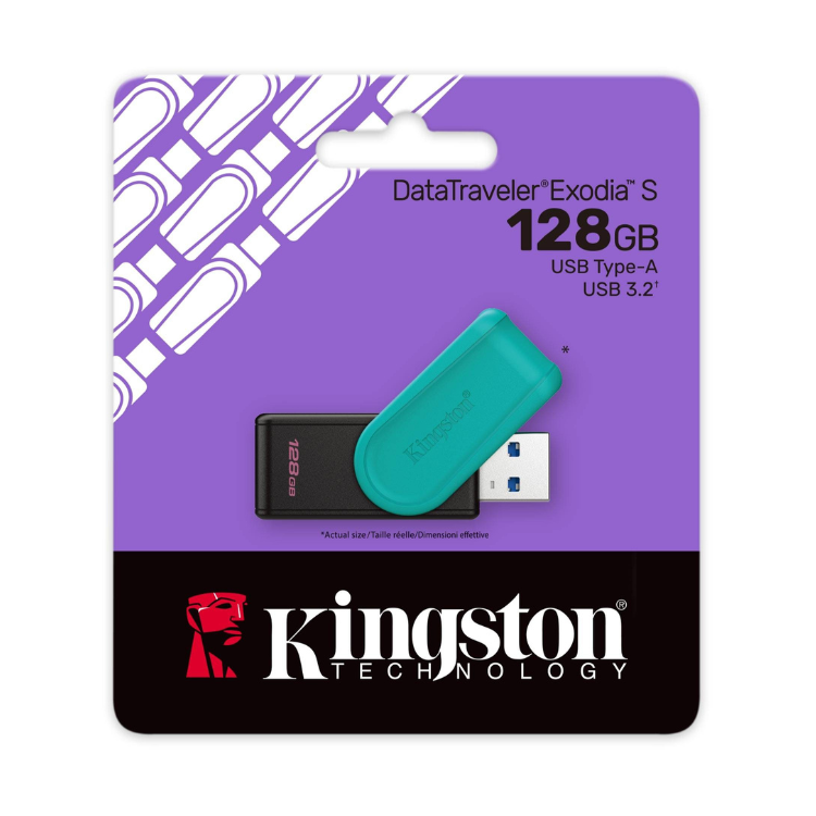 Pen Drive Kingston DataTraveler Exodia S 128GB USB 3.2 Preto e Azul
