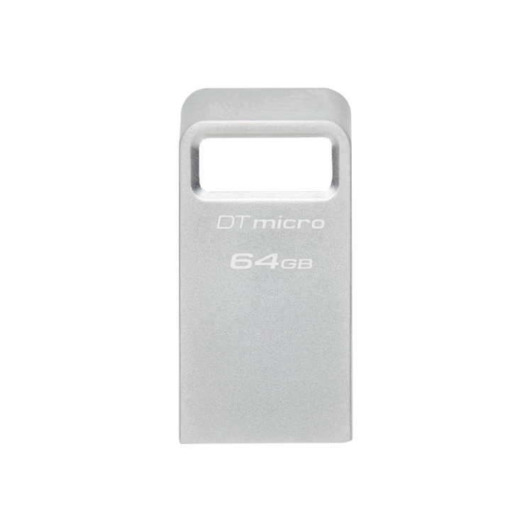 Kingston DataTraveler Micro 64GB USB 3.2 metal flash drive, silver.