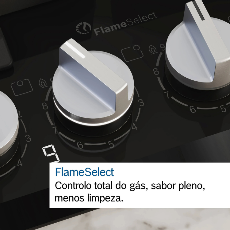 Placa de gás Bosch Serie 6, 4 zonas, controle preciso FlameSelect, preto.