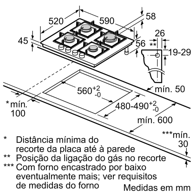 Placa de Gás Bosch Serie 6 PPP6A6B20 4 Zona 60cm - Novo/Ligeiro Dano