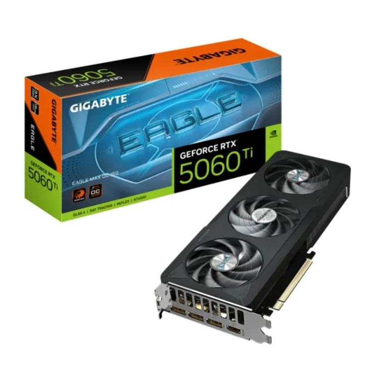Gigabyte NVIDIA GeForce RTX 5060 TI Windforce Max OC 16GB GDDR7 graphics card with box.