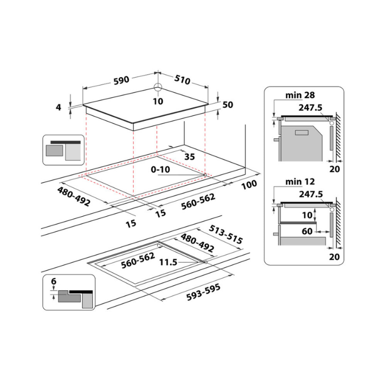 Placa de Indução Whirlpool WSB7560NE 7200W 3 Zonas 60cm