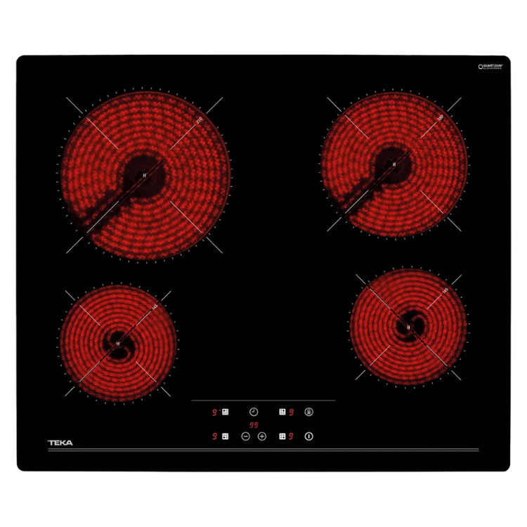 Teka TZ6415 black electric hob with 4 red cooking zones and control panel.