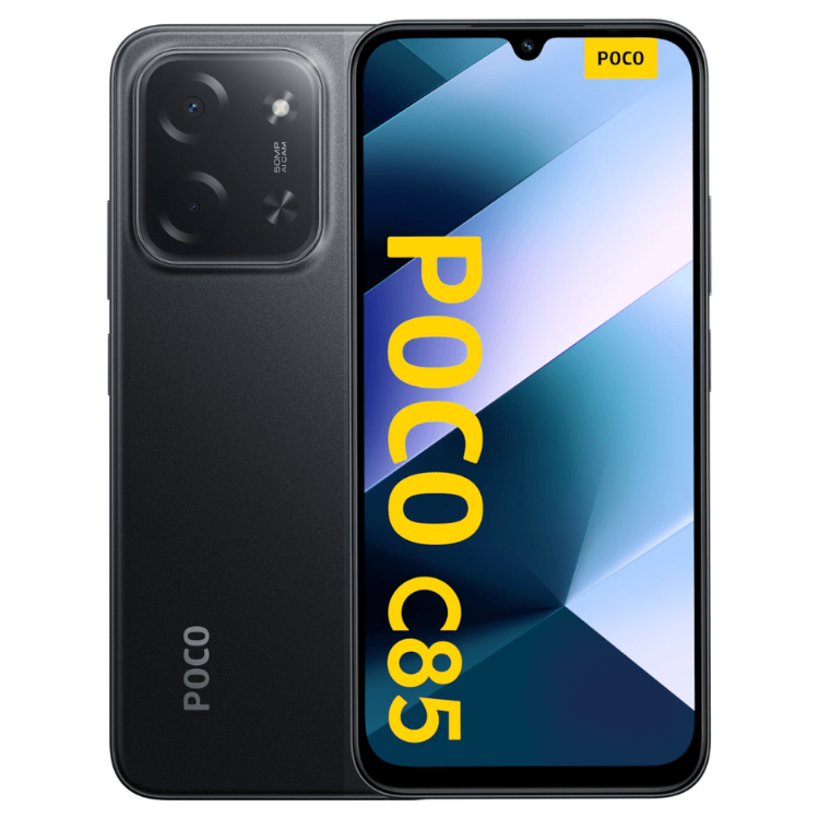 Smartphone POCO C85 preto, 6GB/128GB, Dual Sim, câmara dupla e ecrã colorido.