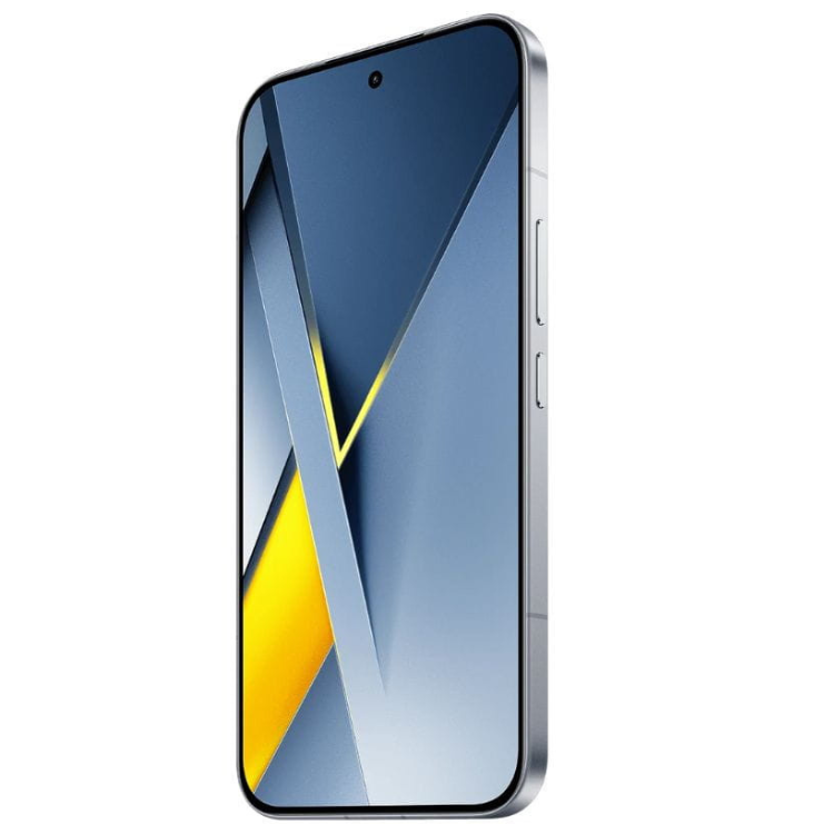 Smartphone Poco F8 Ultra 5G azul, ecrã com imagem abstrata de azul e amarelo.