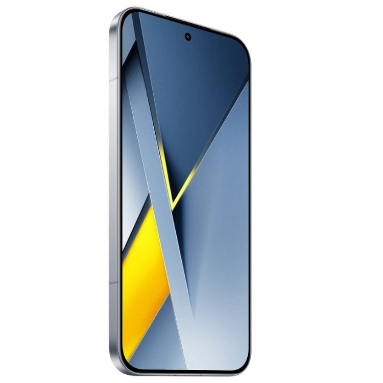 Smartphone Poco F8 Ultra 5G azul, ecrã ligado com imagem abstrata em azul e amarelo.