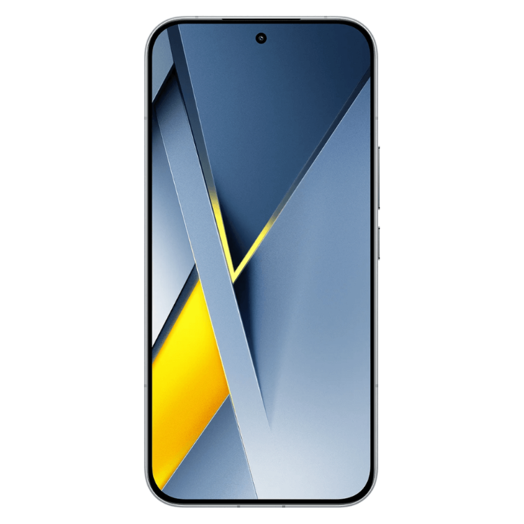 Smartphone Poco F8 Ultra 5G azul, ecrã com imagem de fundo abstrata em tons de azul e amarelo.