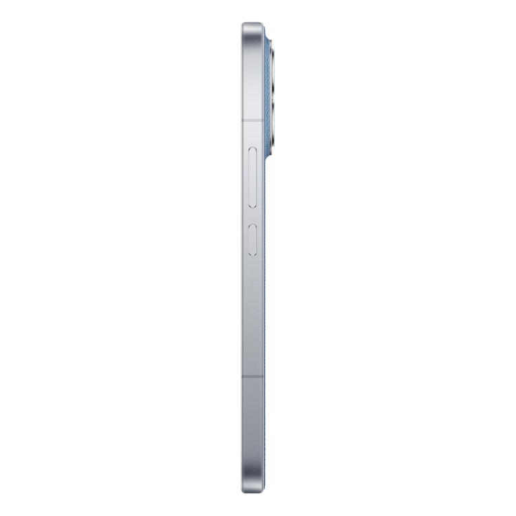 Smartphone Poco F8 Ultra 5G azul, lado direito, com detalhes em close-up.