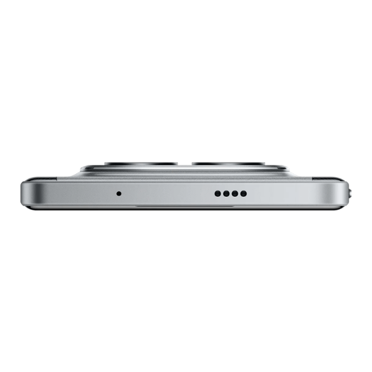 Poco M8 Pro 5G prata, vista lateral com câmaras e entradas.