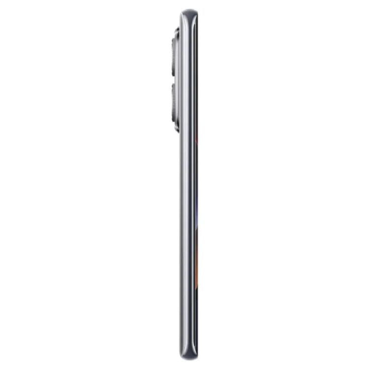 Smartphone Poco X7 5G prata, 12GB/512GB, lado direito com botões de volume e power.