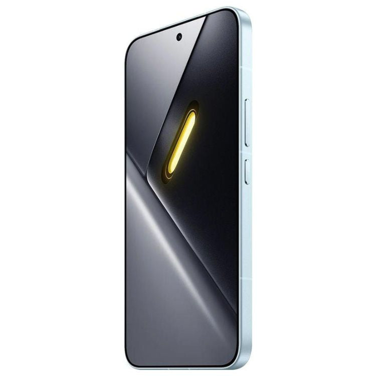Smartphone Poco X8 Pro Max 5G, 12GB/256GB, Dual Sim, cor azul, ecrã ligado com luz dourada.