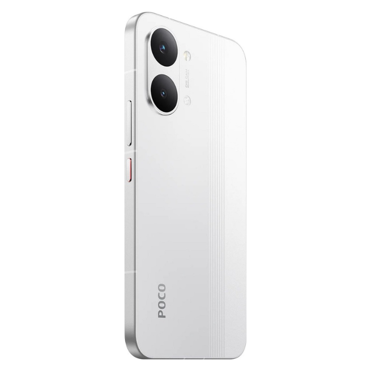 Poco X8 Pro Max 5G branco,  câmera dupla na parte traseira, logotipo POCO na parte inferior.