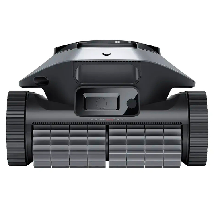Dreame Z1 robotic pool cleaner, black and gray, rear view showing wheels and tracks.