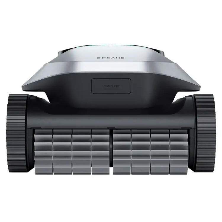 Dreame Z1 robotic pool cleaner, silver and black, front view.