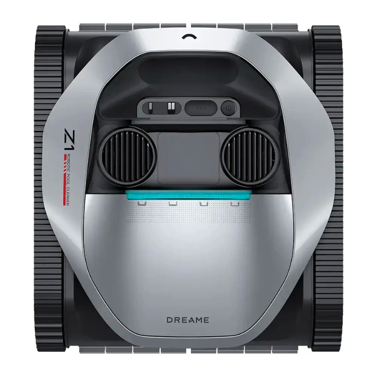 Dreame Z1 pool cleaner, silver and black, with blue light strip.