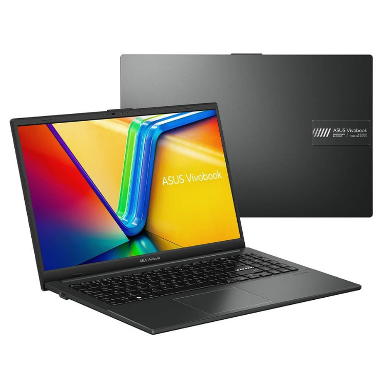 Portátil Asus Vivobook preto 15.6 polegadas com ecrã colorido e teclado.