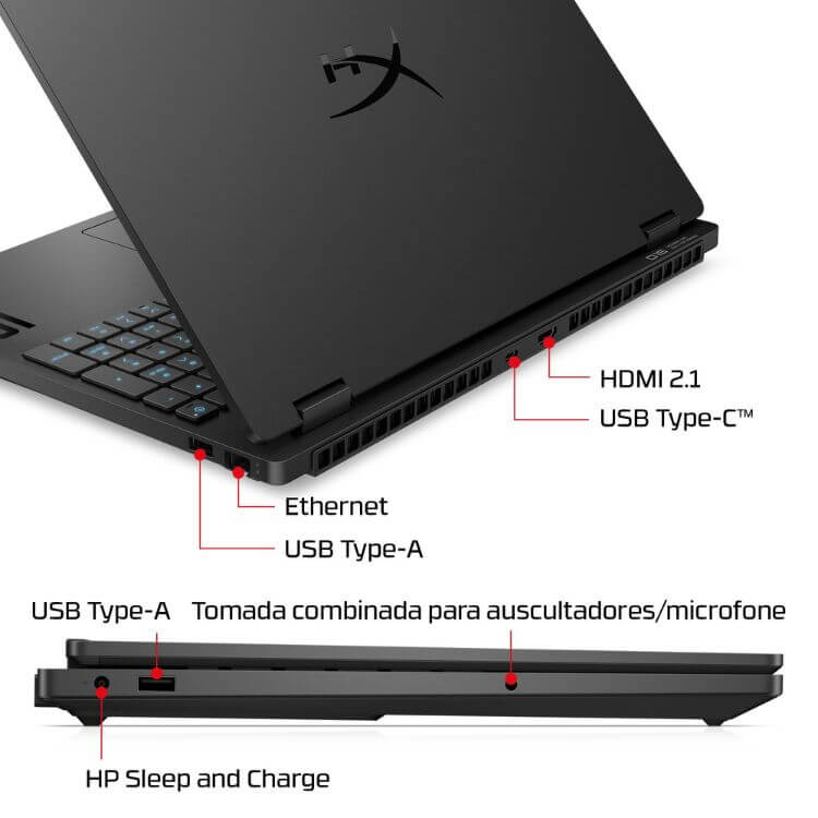 Portátil HP HyperX OMEN 15-ga0000npx 15.3" Ryzen 5 24GB/1TB RTX5060 Preto s/ Sistema Operativo