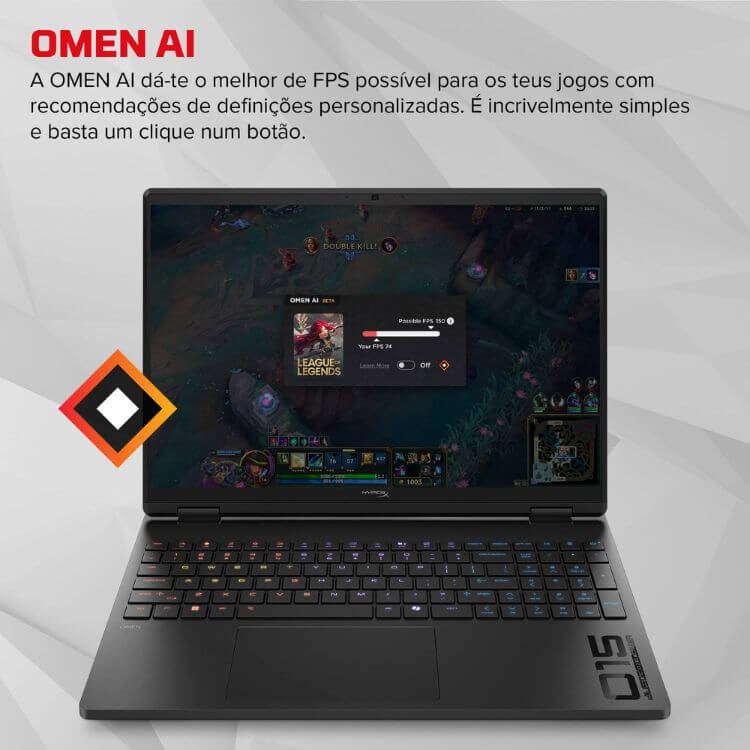 Portátil HP HyperX OMEN 15-ga0000npx 15.3" Ryzen 5 24GB/1TB RTX5060 Preto s/ Sistema Operativo