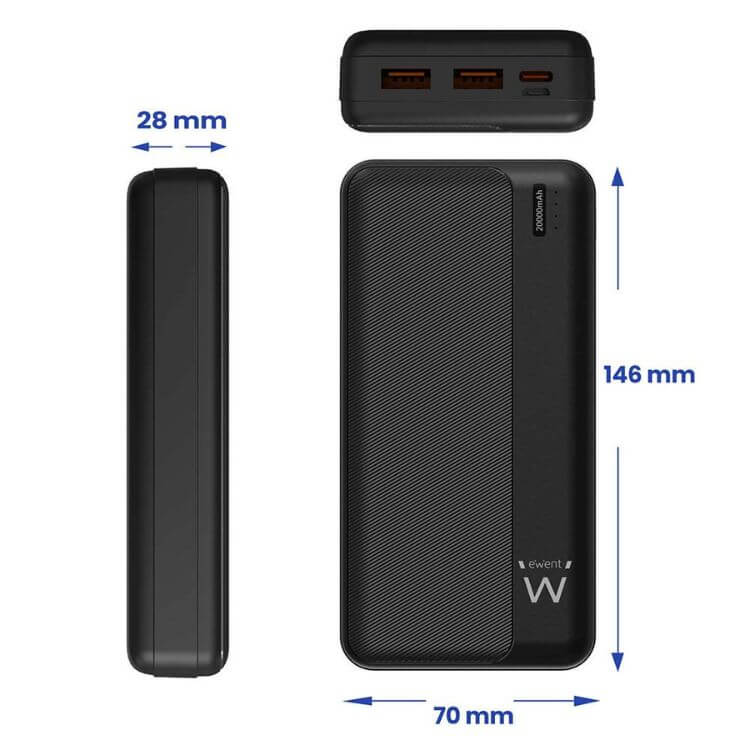 Powerbank Ewent EW1163 20000mAh 22.5W USB-C/USB-A/Micro Preto