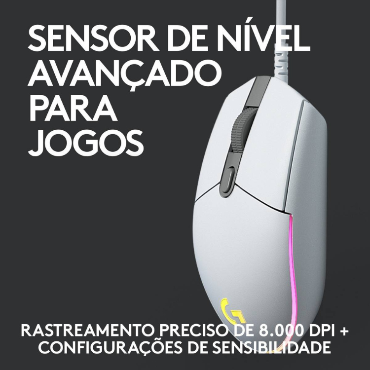 Logitech G203 Lightspeed RGB white gaming mouse, 8000 DPI.