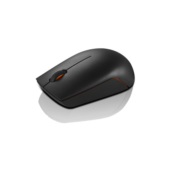 Black Lenovo wireless mouse, 1000 DPI, compact design.