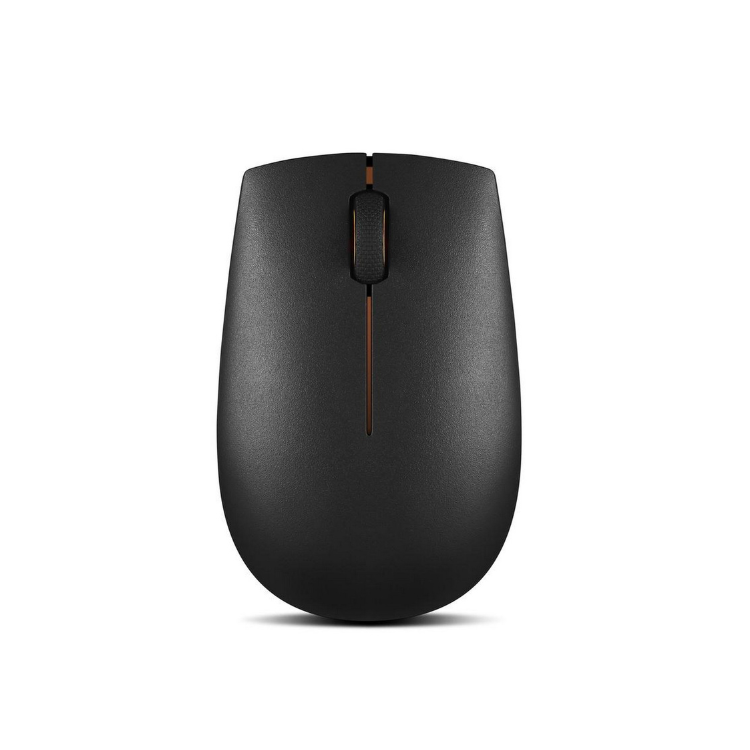 Black wireless mouse, Lenovo 300, 1000 DPI, compact design.