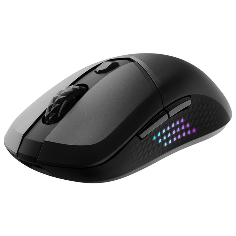 Black MSI Versa 300 Elite RGB gaming mouse, 26000 DPI optical, colorful LED lights.