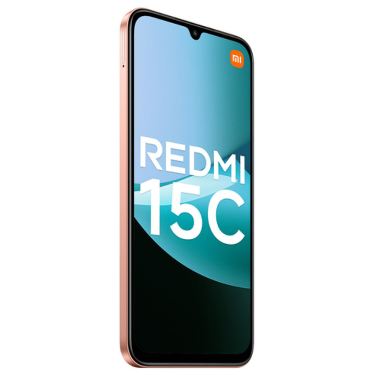 Smartphone Xiaomi Redmi 15C cor laranja, com ecrã e logótipo visíveis.