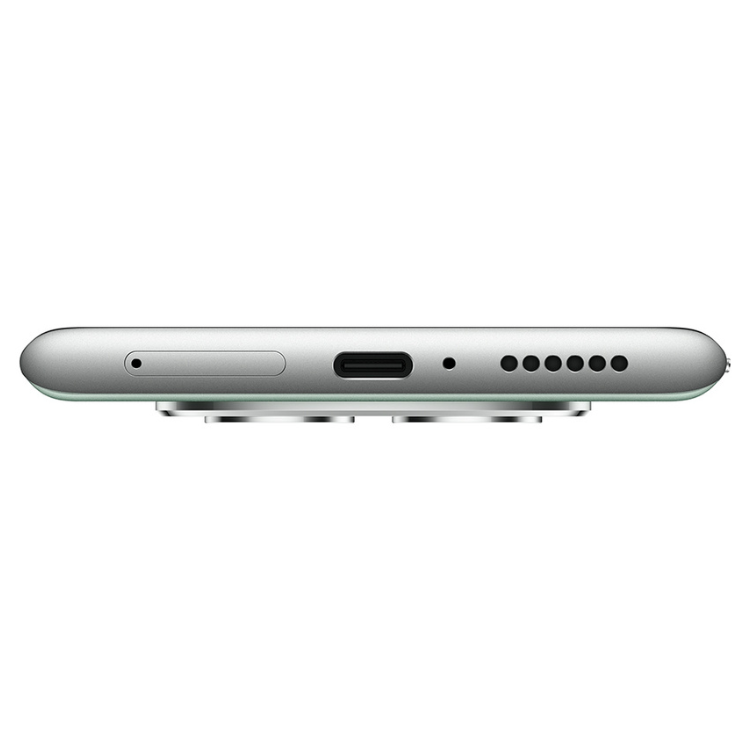 Smartphone Xiaomi Redmi Note 15 verde, vista lateral, com várias aberturas para microfone, USB e altifalantes.
