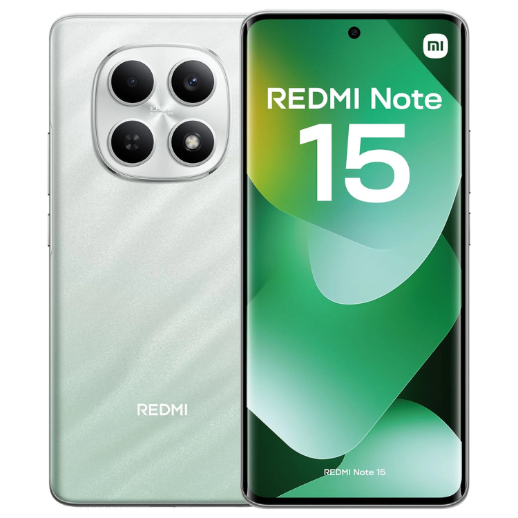Smartphone Xiaomi Redmi Note 15 verde, 6GB/128GB, Dual Sim, com quatro câmeras na parte traseira.