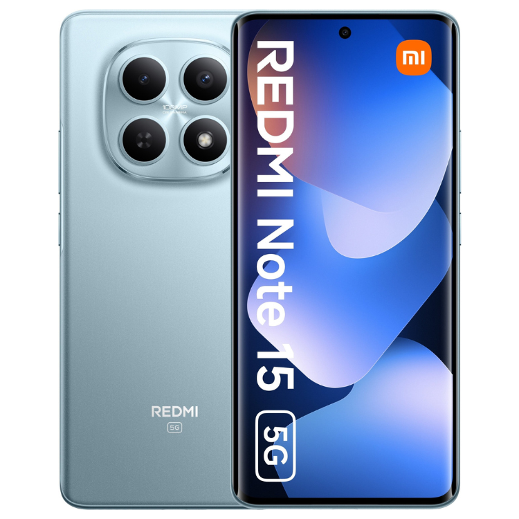 Smartphone Xiaomi Redmi Note 15 5G azul, 12GB/512GB, Dual Sim, com quatro câmeras na parte traseira.