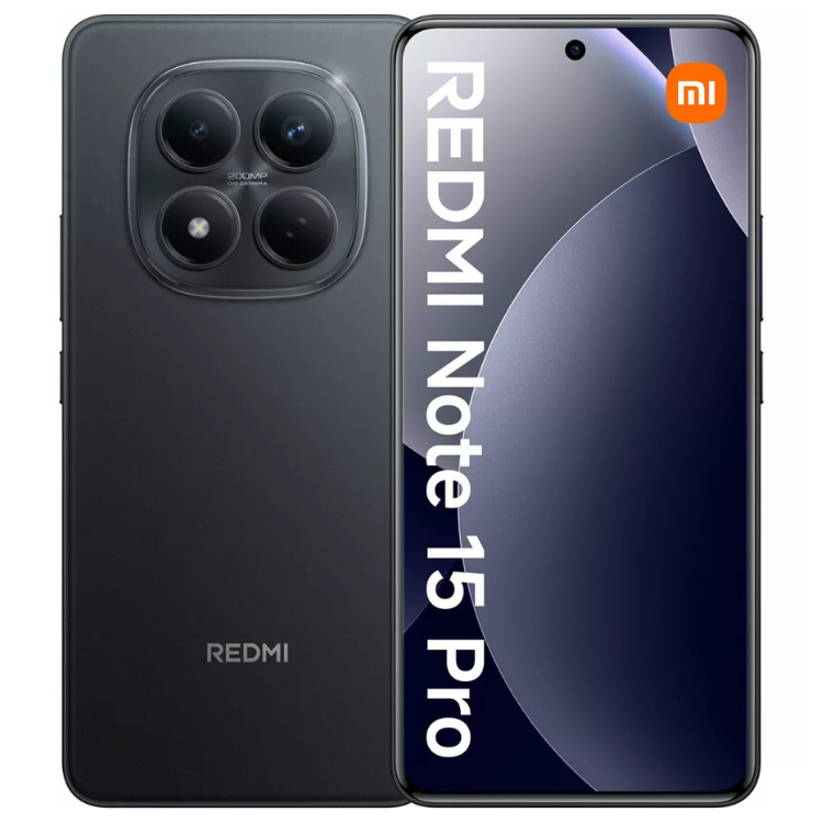 Smartphone Xiaomi Redmi Note 15 Pro preto, 8GB/256GB, câmara quádrupla e ecrã 6.77 polegadas.