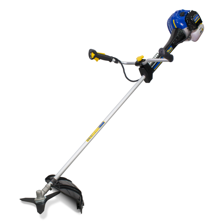 Goodyear GY52BCA blue, black, and yellow gas-powered string trimmer.
