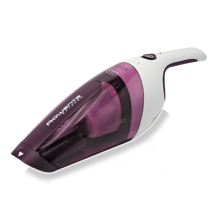 Aspirador de mão sem fios Rowenta Extenso 3.6V, branco e roxo.