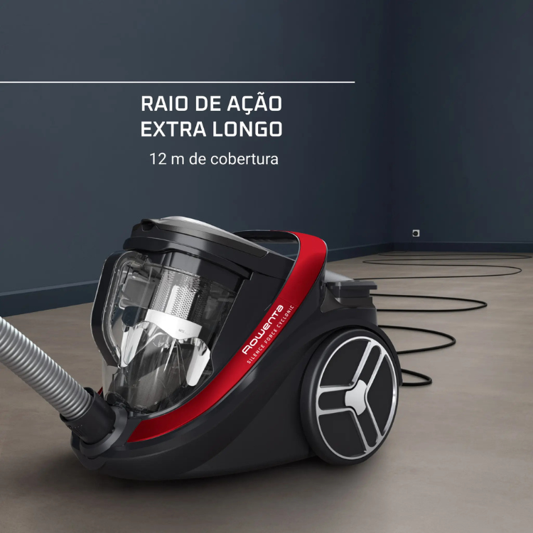 Rowenta Silence Force Cyclonic Effitech vacuum cleaner, bagless, black and red.