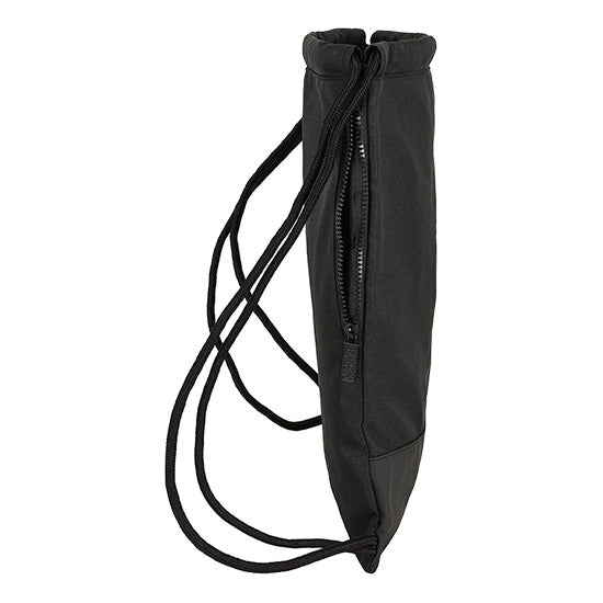 Saco desportivo preto com cordões e fecho éclair, marca Safta, com tema Spider-Man.