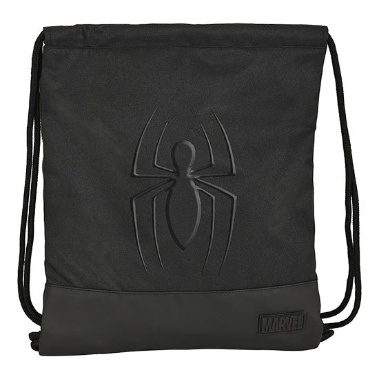 Saco desportivo preto com logotipo do Homem-Aranha da Marvel.
