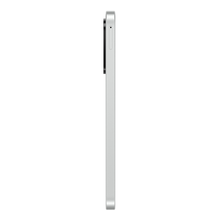 Samsung Galaxy A26 5G branco, lado direito, com câmera e detalhes do design lateral.