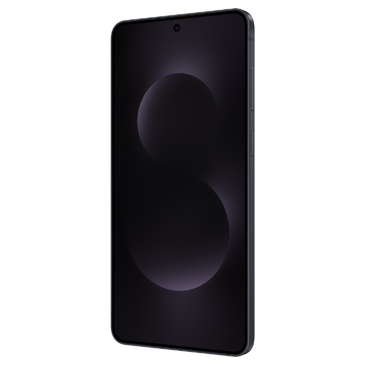 Samsung Galaxy S25 Edge, preto, smartphone com ecrã escuro.