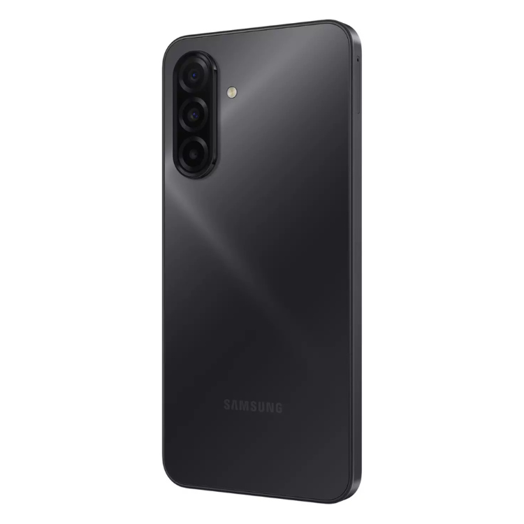 Samsung Galaxy A17 5G preto, smartphone com três câmaras traseiras e logotipo da marca na parte inferior.