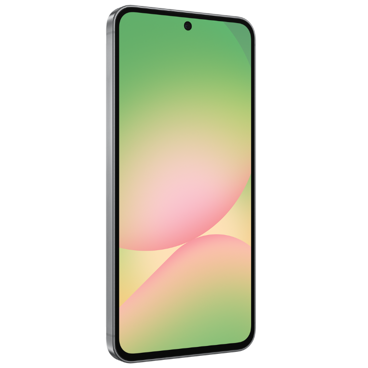 Samsung Galaxy A56 5G, ecrã de 6.7 polegadas com fundo verde, amarelo e rosa, na cor grafite.